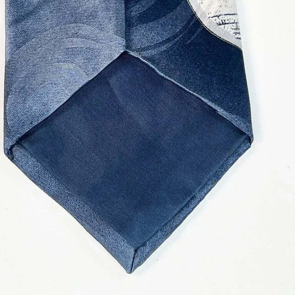 Alexander Lloyd Abstract Print Mens Neck Tie X-Long Blue Grey 100% Silk Mase USA